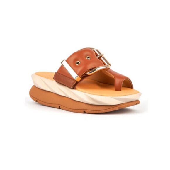 4CCCCEES Mellow Glow Platform Leather Buckle Sandals Brown Size 35 5 - Picture 1 of 9
